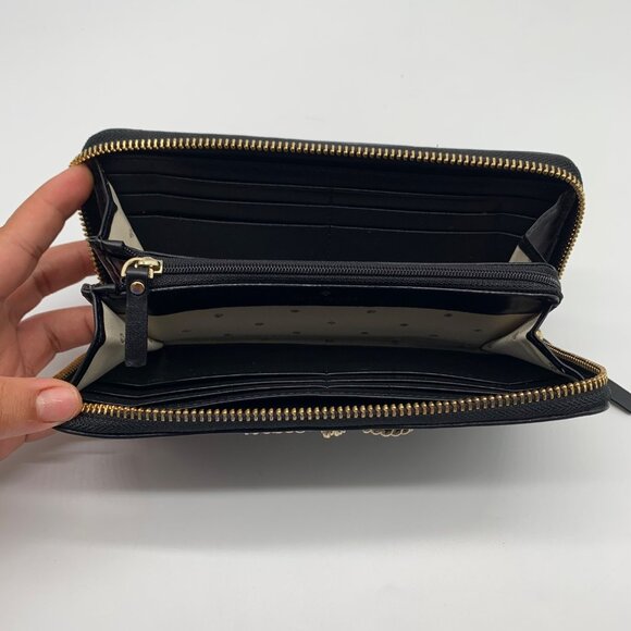 Kate Spade Black Leather Braided Ribbon Long Zip Around Wallet - Picture 10 of 11